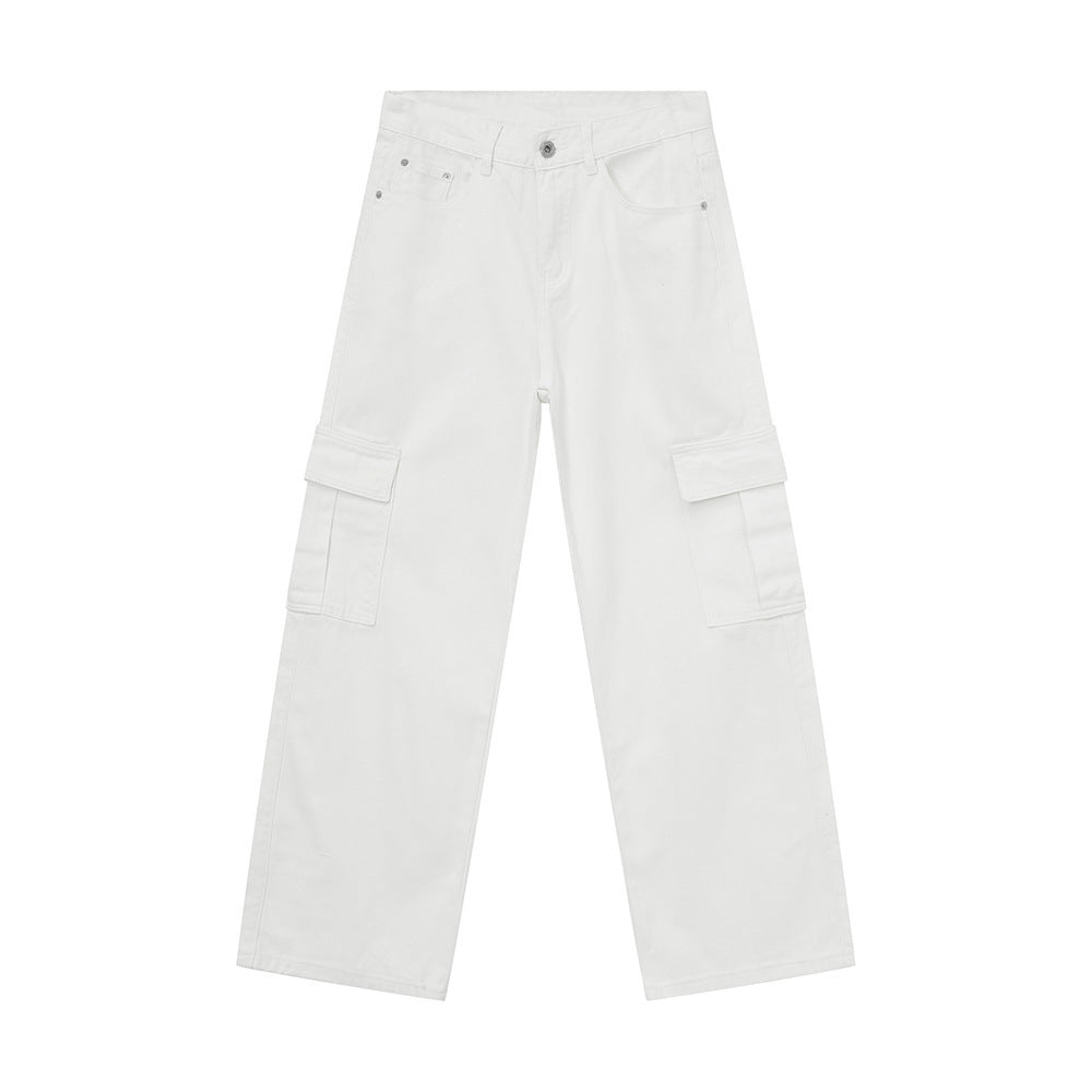 Men's Solid Color Basic Loose Casual Straight-leg Denim Trousers