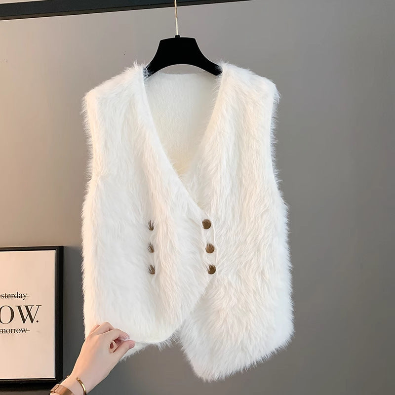 Women's Temperament Long Hair Imitation Mink Vest Coat