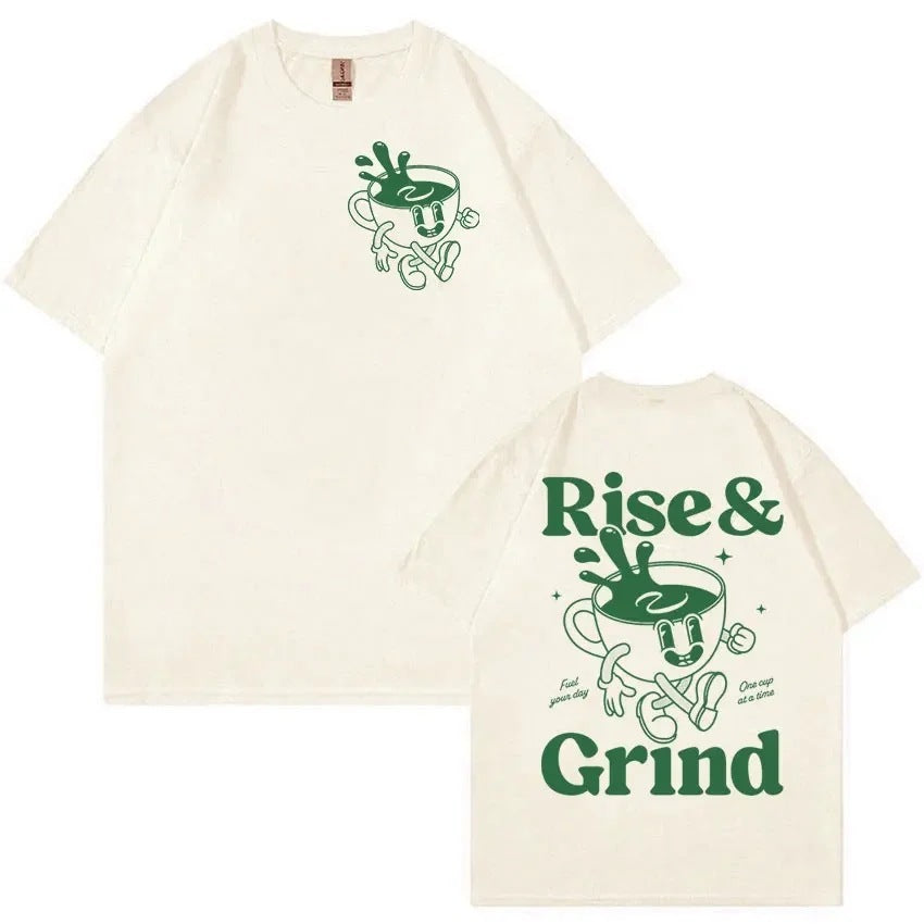 Rise And Grind Green Coffee Fun Expression Bag Cartoon T-shirt