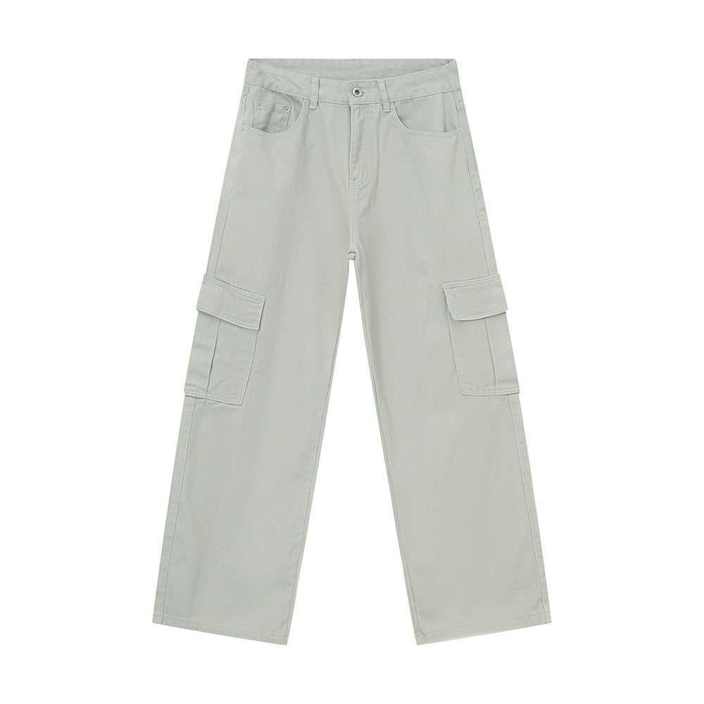 Men's Solid Color Basic Loose Casual Straight-leg Denim Trousers