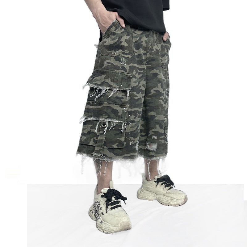 Camouflage Casual Shorts Workwear Wide Leg Burrs Set Trendy Shorts