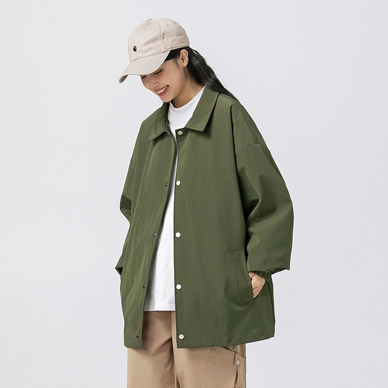 Couple Plus Size Polo Collar Jacket Loose And Simple