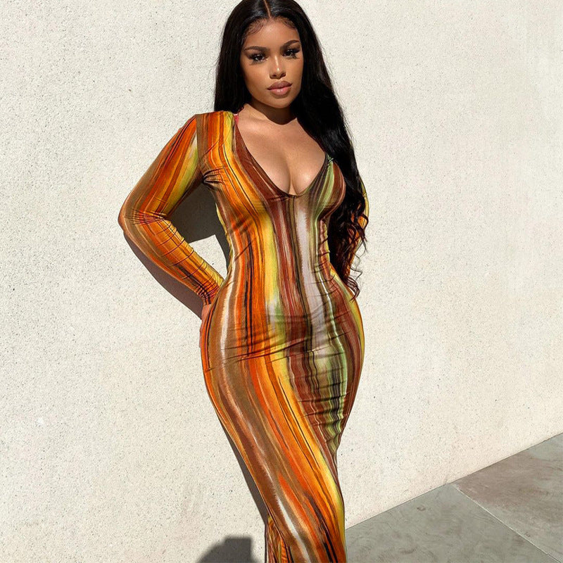 Women's Color Tie-dyed Off-shoulder Tube Coat And Dress