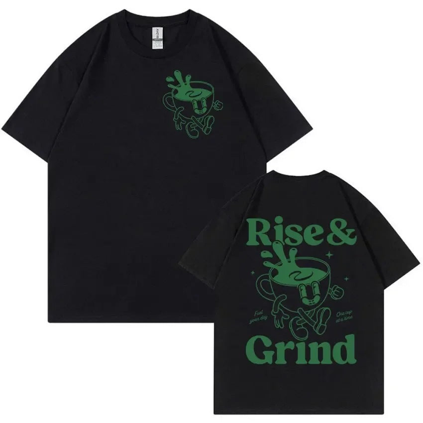 Rise And Grind Green Coffee Fun Expression Bag Cartoon T-shirt