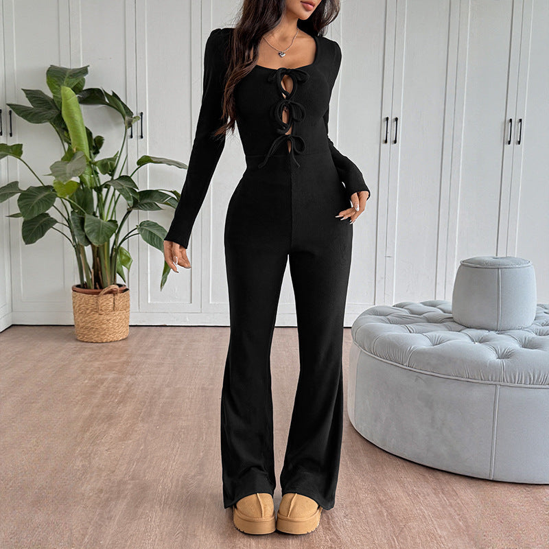 Women's Solid Color Chest Lace-up Slim-fit Hot Girl Jumpsuit