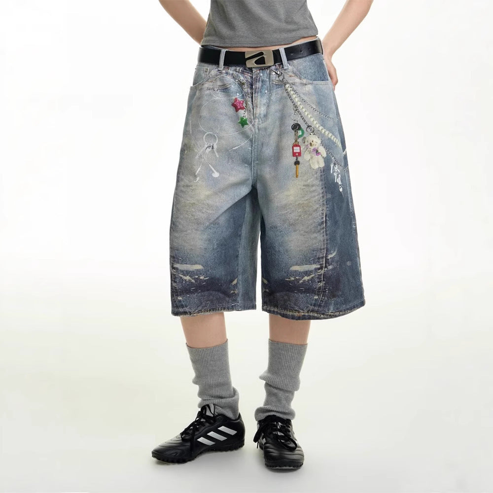 Men's Summer New Straight American Style Loose Casual Capri Pants