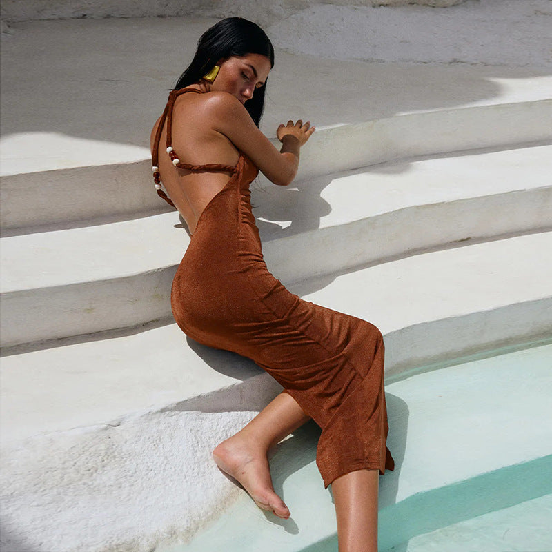 Backless Vacation Style Sheath Dress Women