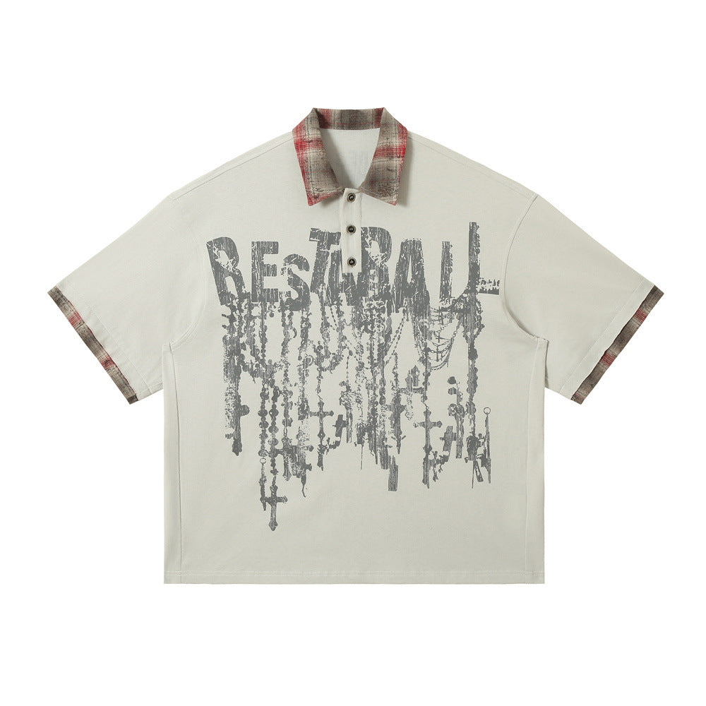 Men's Lapel Graffiti Printing Loose New All-match Short-sleeved Top