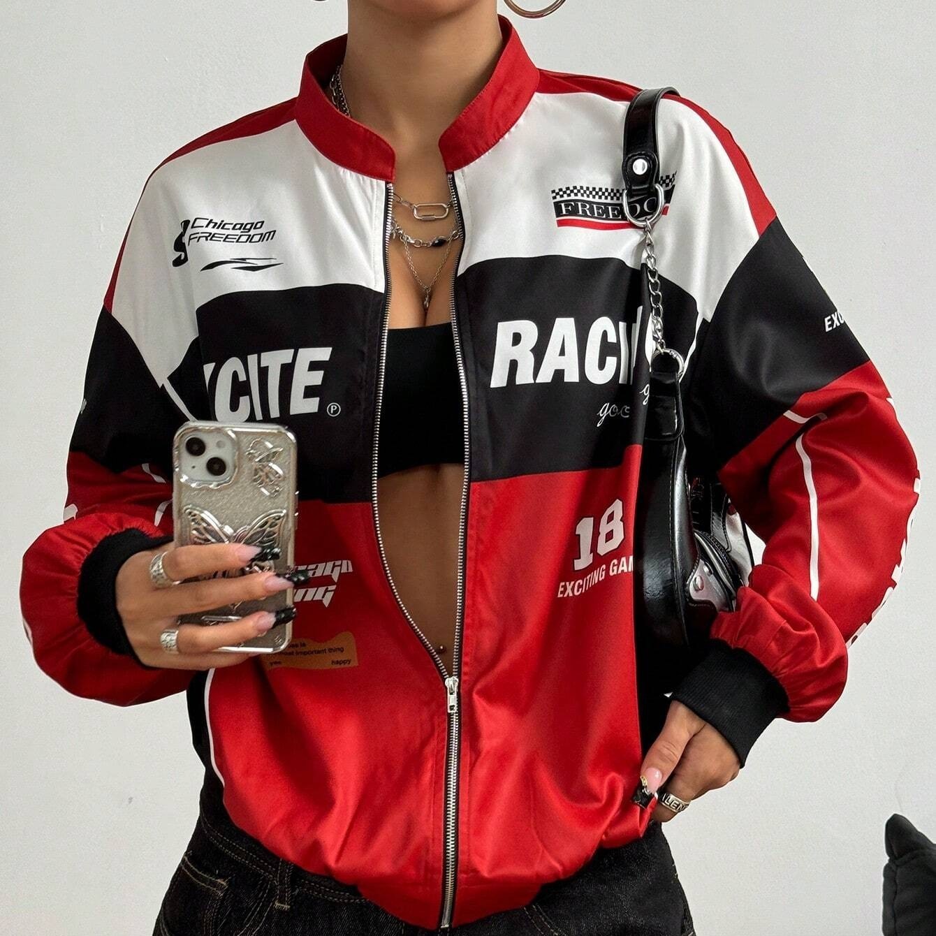 Contrastive Color Shoulder Bomb Jacket For Women