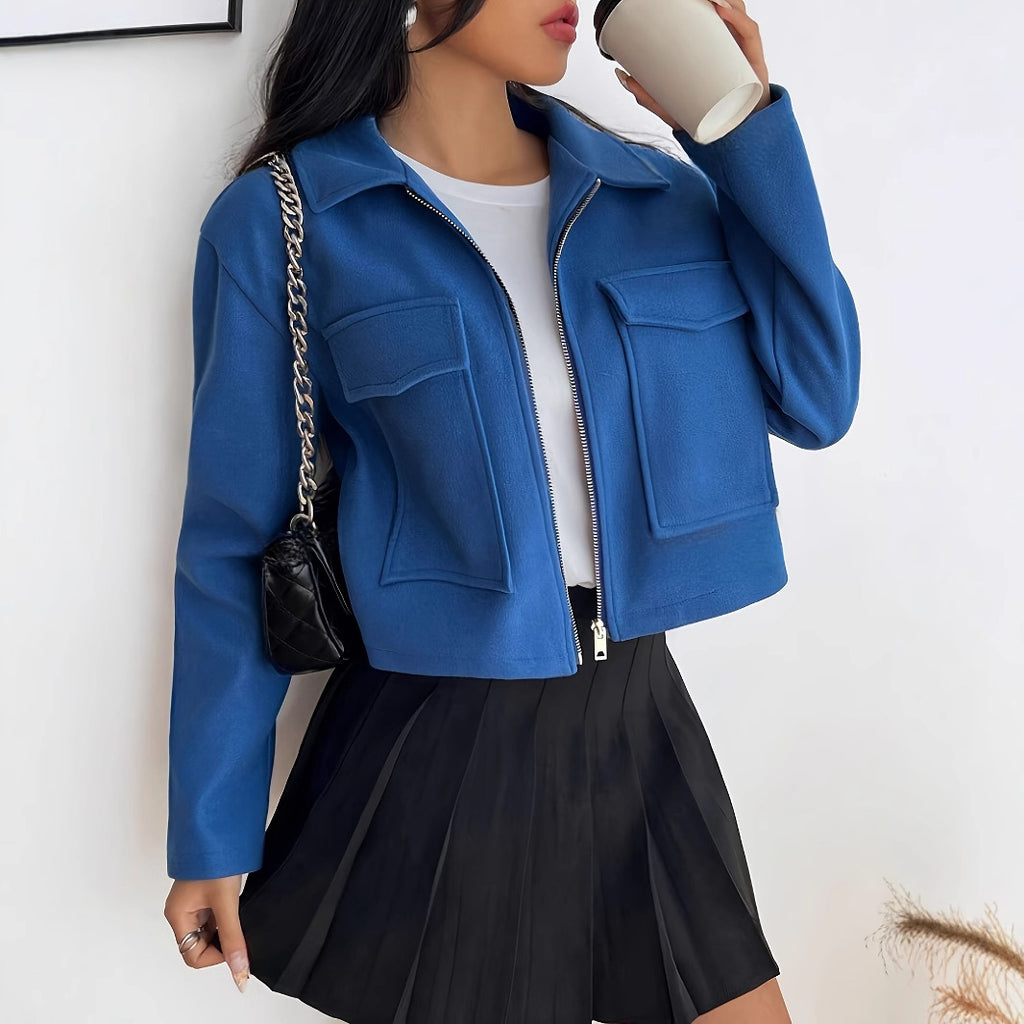 Women's Fashion Solid Color Short Autumn And Winter Long-sleeve Zipper Jacket