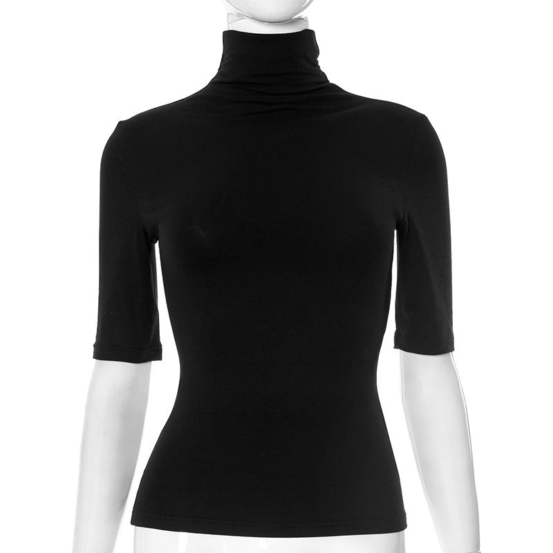 Women's Solid Color Turtleneck Half Sleeve Close-fitting And Slim-fitting Top