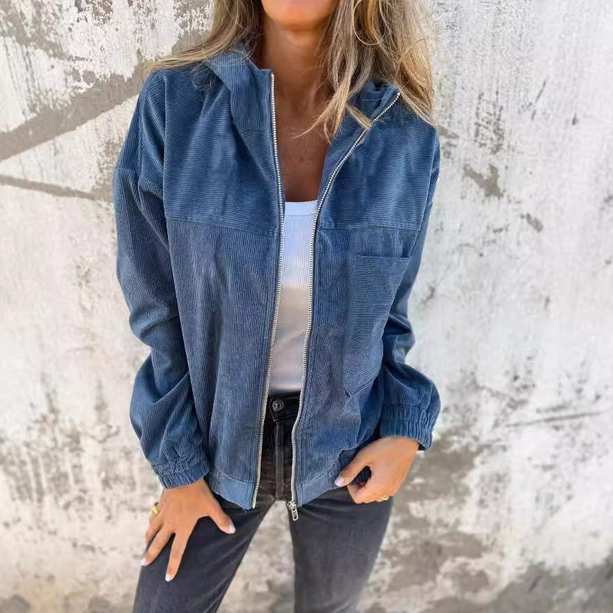 European And American Minimalist Wind Light Core Velvet Hooded Jacket For Women