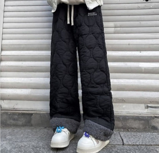 Winter Cotton-padded Waterproof Patchwork Lambskin Cotton Pants