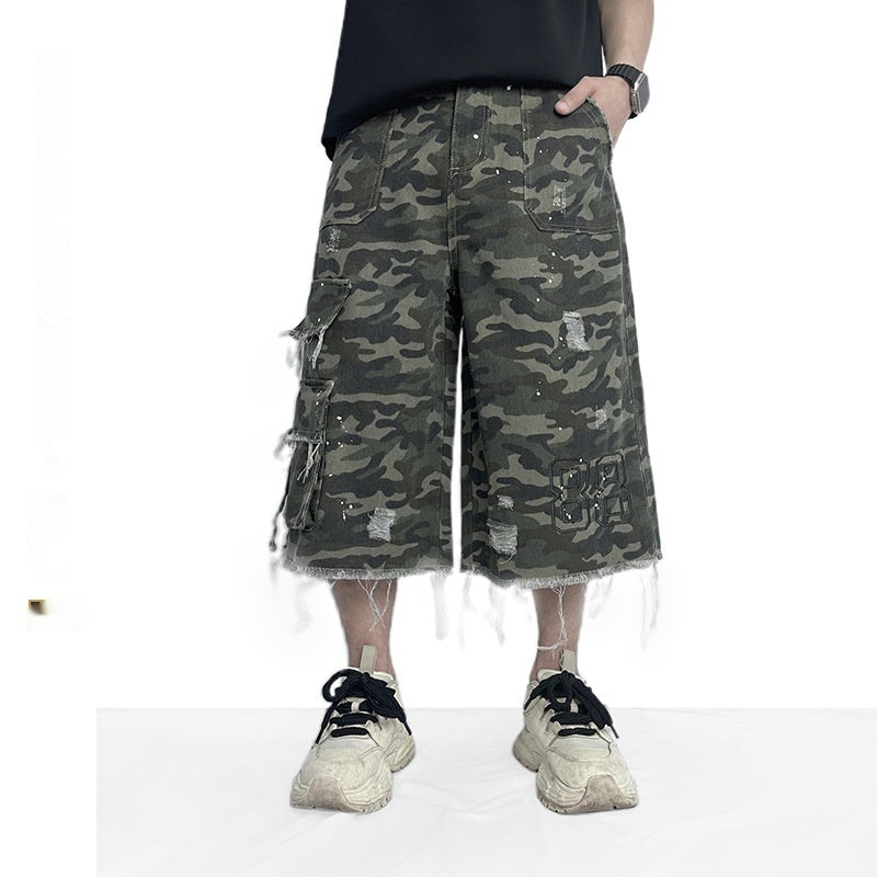 Camouflage Casual Shorts Workwear Wide Leg Burrs Set Trendy Shorts