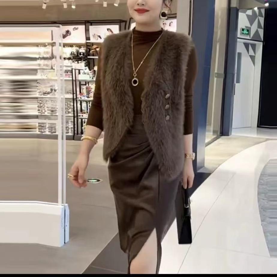 Women's Temperament Long Hair Imitation Mink Vest Coat