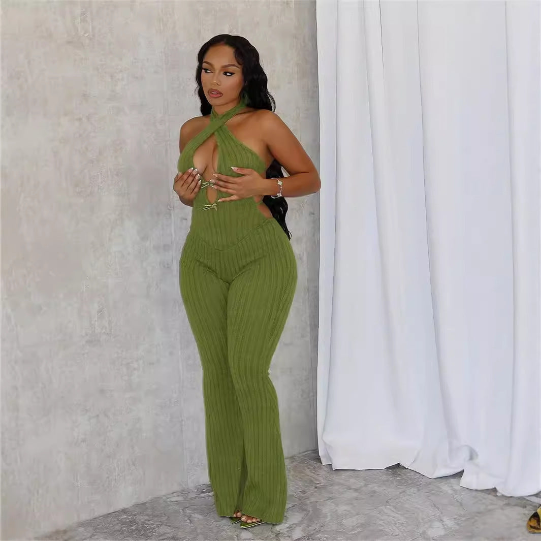 Halter Slim Fit Lace-up Backless Sexy Hot Girl Jumpsuit Women