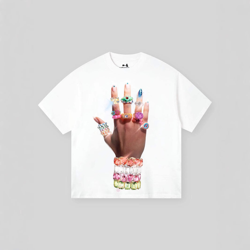 Street Vacation Style Hip Hop Pick-up Printed Loose T-shirt