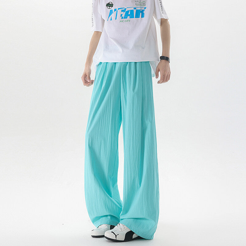Basamine Ice Silk Drooping Curtain Lazy Men's Summer Mopping Wide-leg Casual Pants