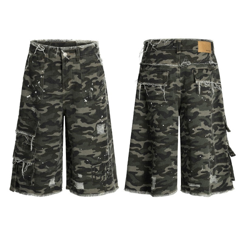 Camouflage Casual Shorts Workwear Wide Leg Burrs Set Trendy Shorts