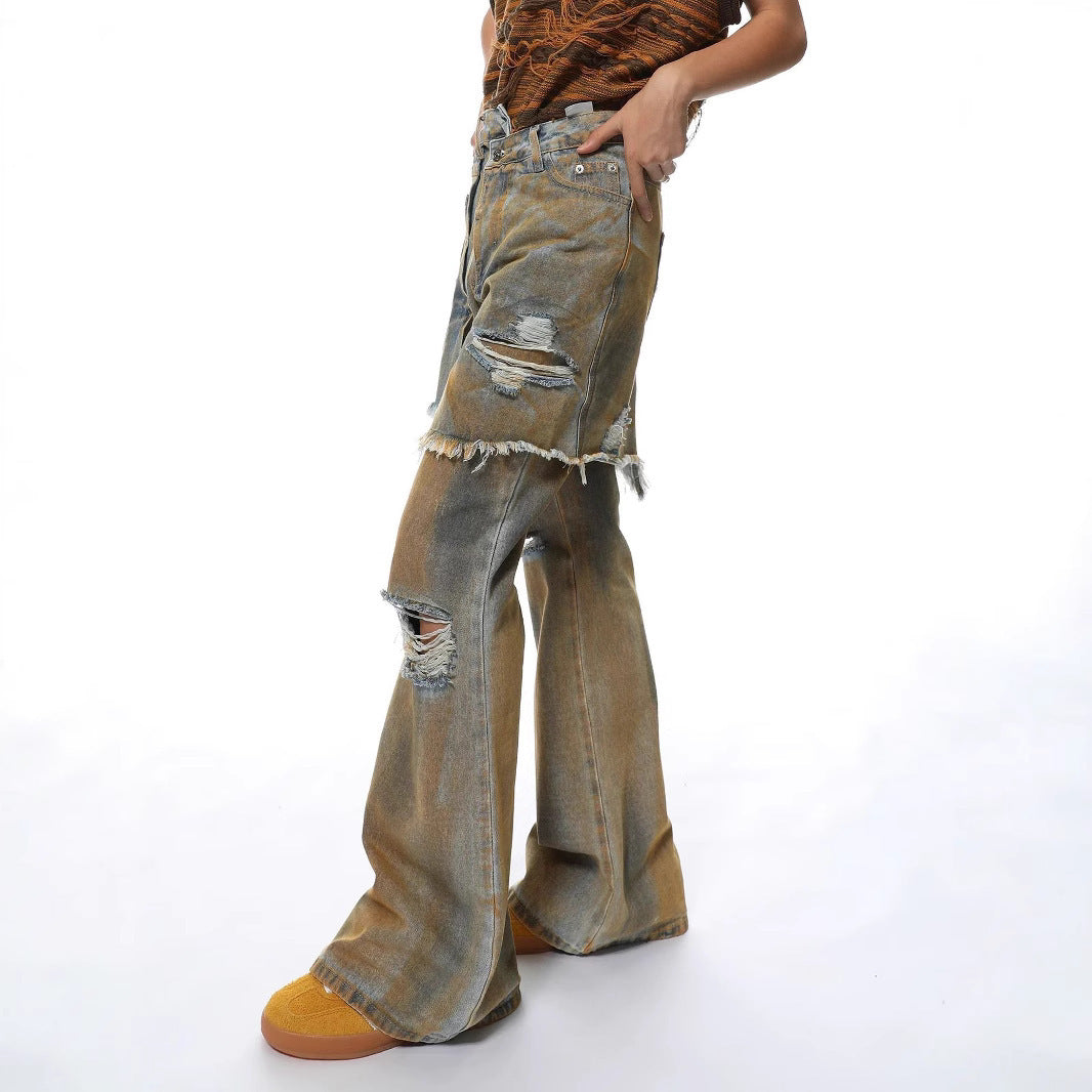 American Street Loose Hole Bootcut Pants