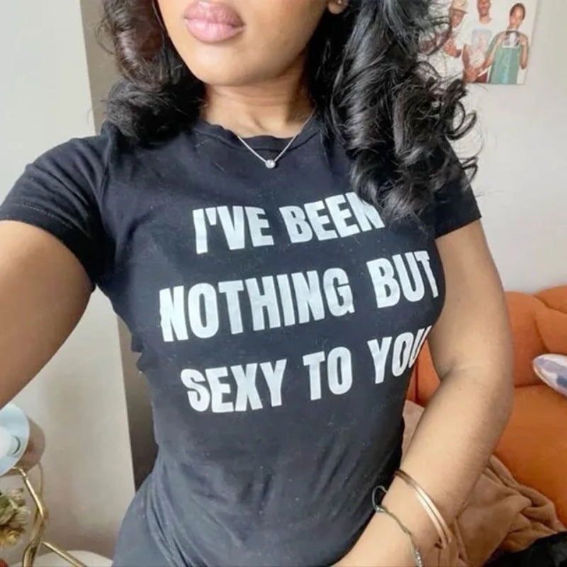 Printed T-shirt Kpop Women Casual Exposed Navel Punk Sexy