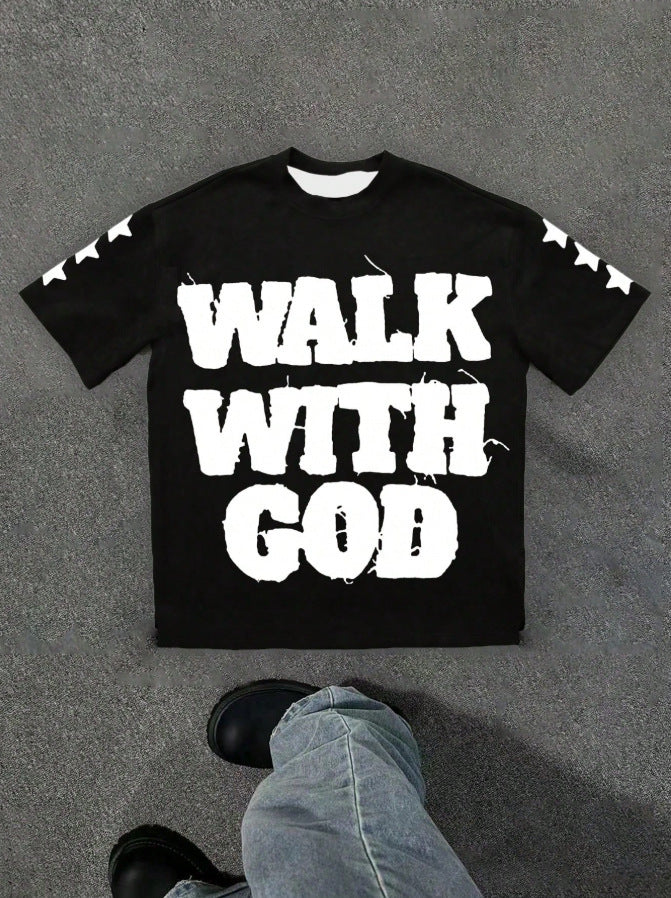 Personality Street Hip Hop Style GOD Letter Pattern T-shirt Retro