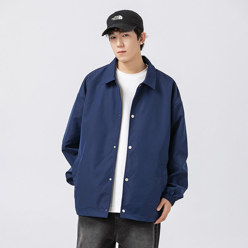 Couple Plus Size Polo Collar Jacket Loose And Simple