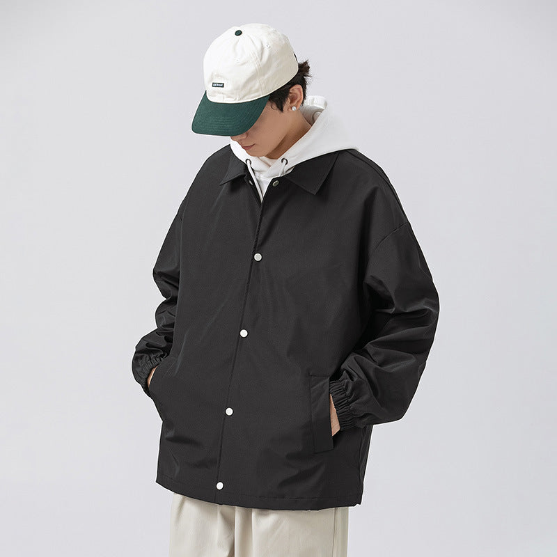 Couple Plus Size Polo Collar Jacket Loose And Simple