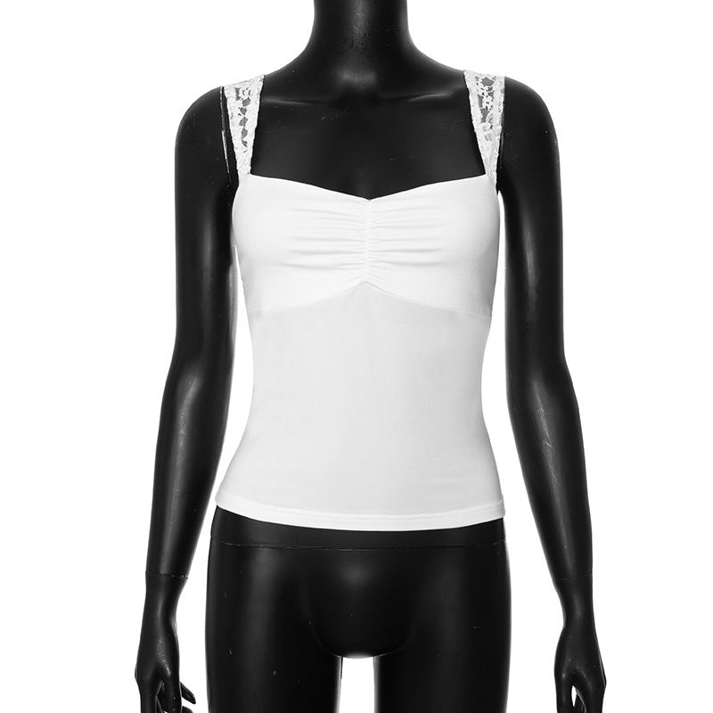 Lace Top With Narrow Straps T-shirt For Women