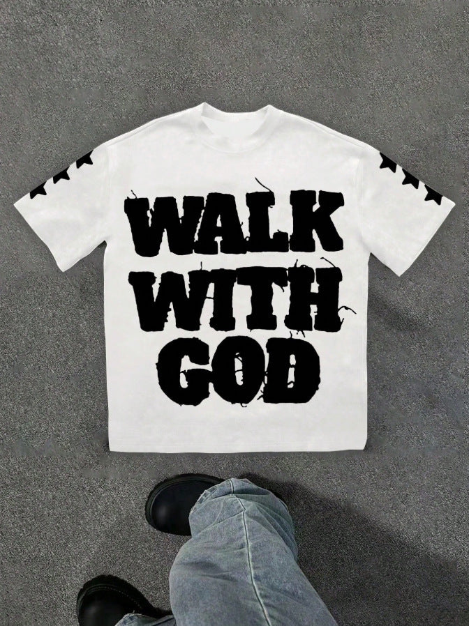Personality Street Hip Hop Style GOD Letter Pattern T-shirt Retro