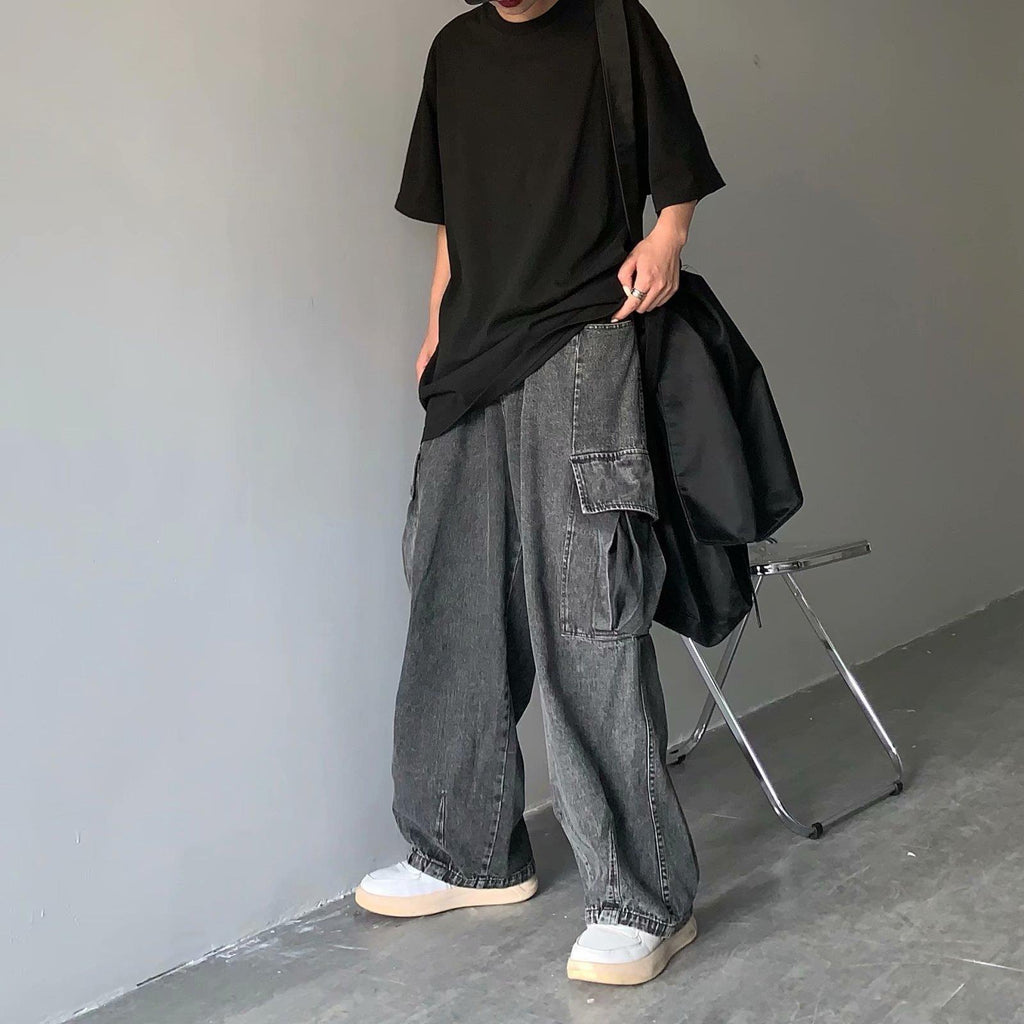 Street Retro Drape Large Loose Pockets Cargo Jeans