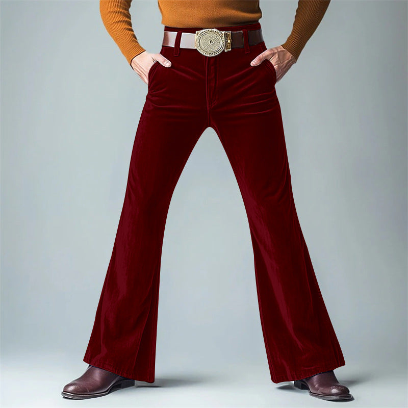 Men's New Gold Velvet Solid Color Casual Formal Wear Slim Flared Suit Pants